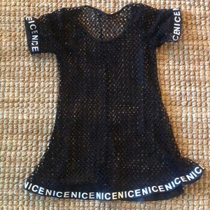 Nice Brand Black Mesh Mini Dress/Coverup with Logo trim tape at hem and sleeves